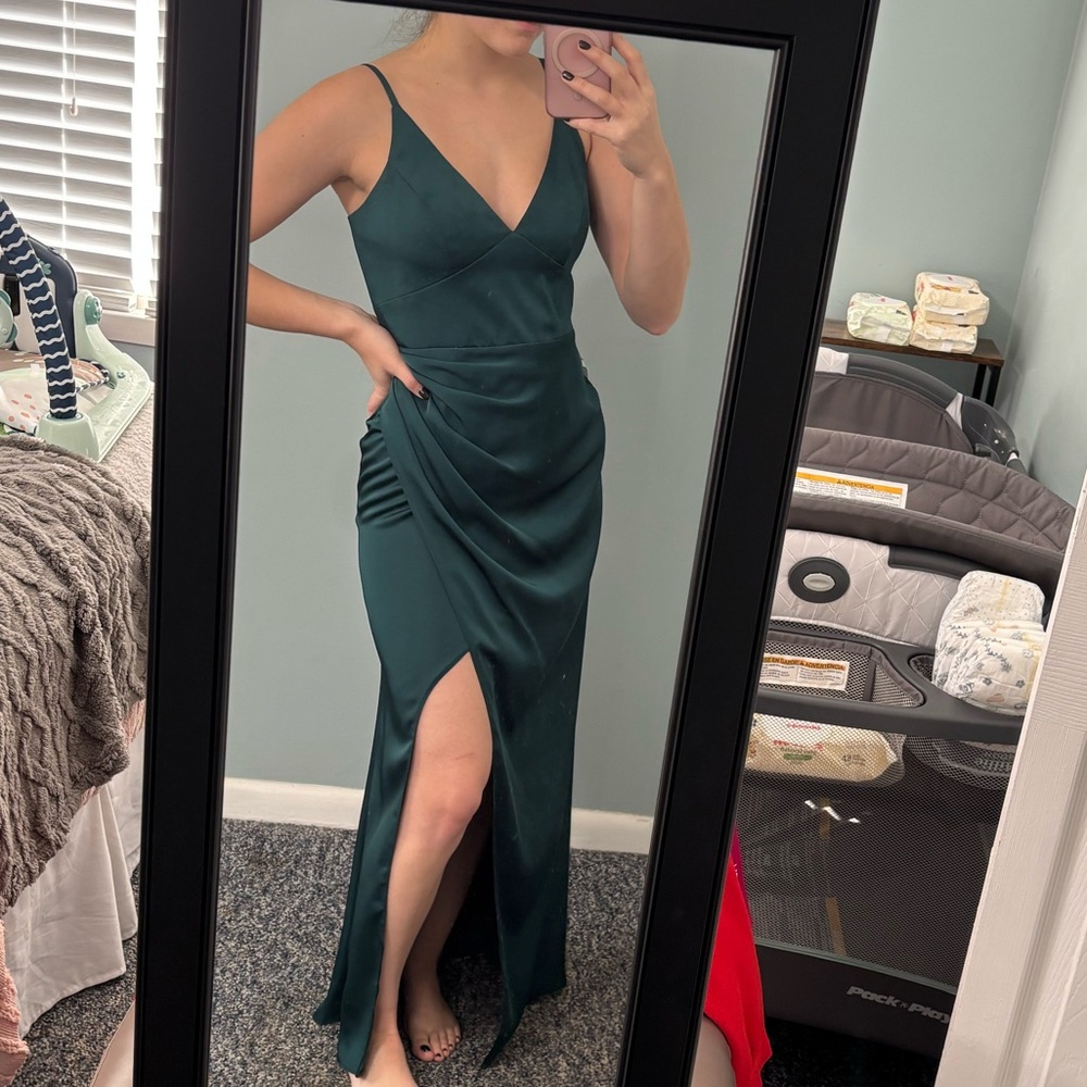 NWT Azazie Pine Maxi Dress with Slit